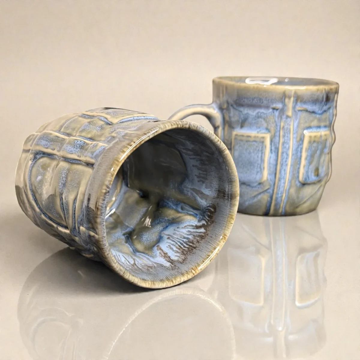 Harmiche OceanRelief Drip-Glaze Ceramic Mugs – Set of 2 (250 ml)