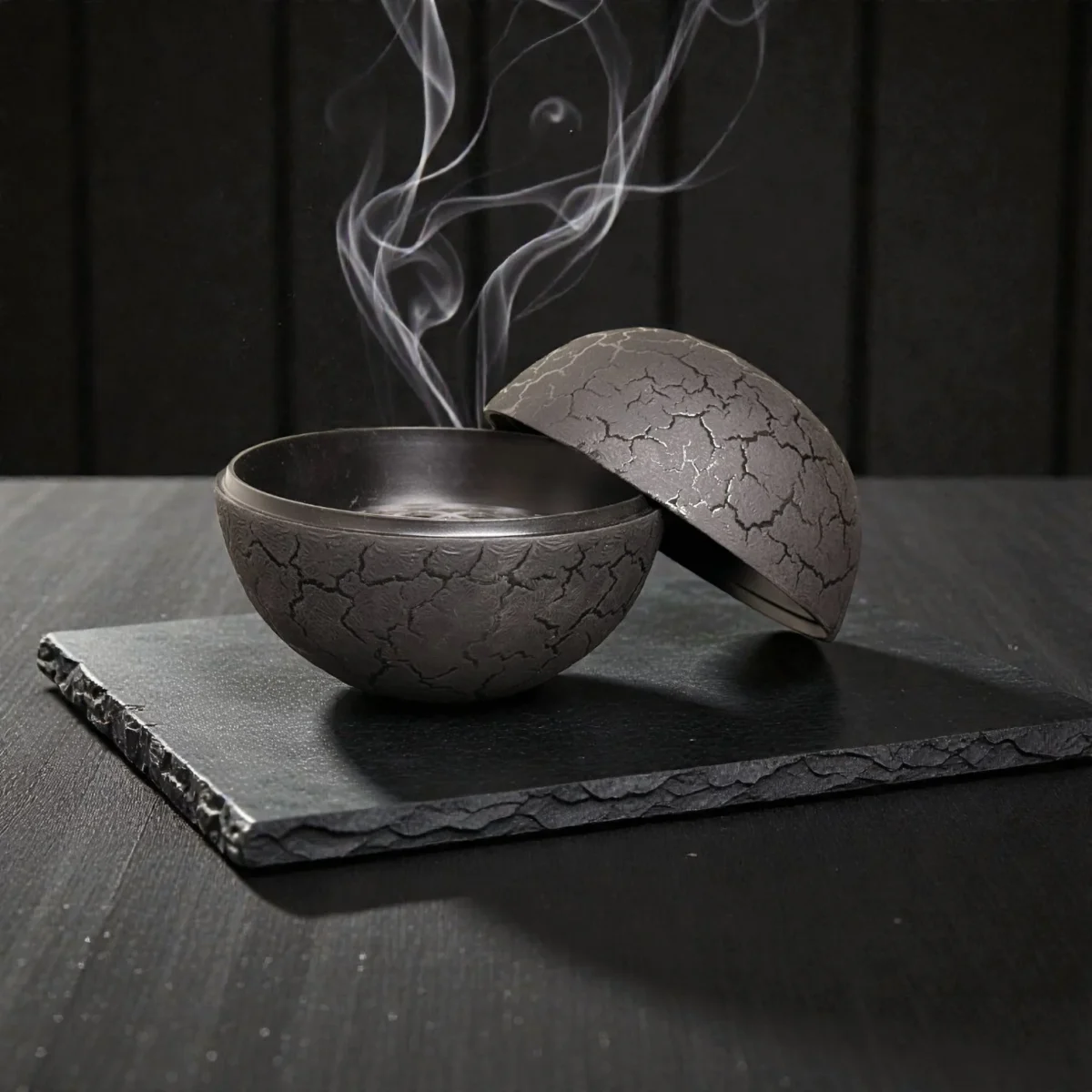 Harmiche VolcanoSphere Dry Ice Presentation Bowl – Textured Aluminium Alloy Base with SS Floral Plate (12cm, 18cm Tall)