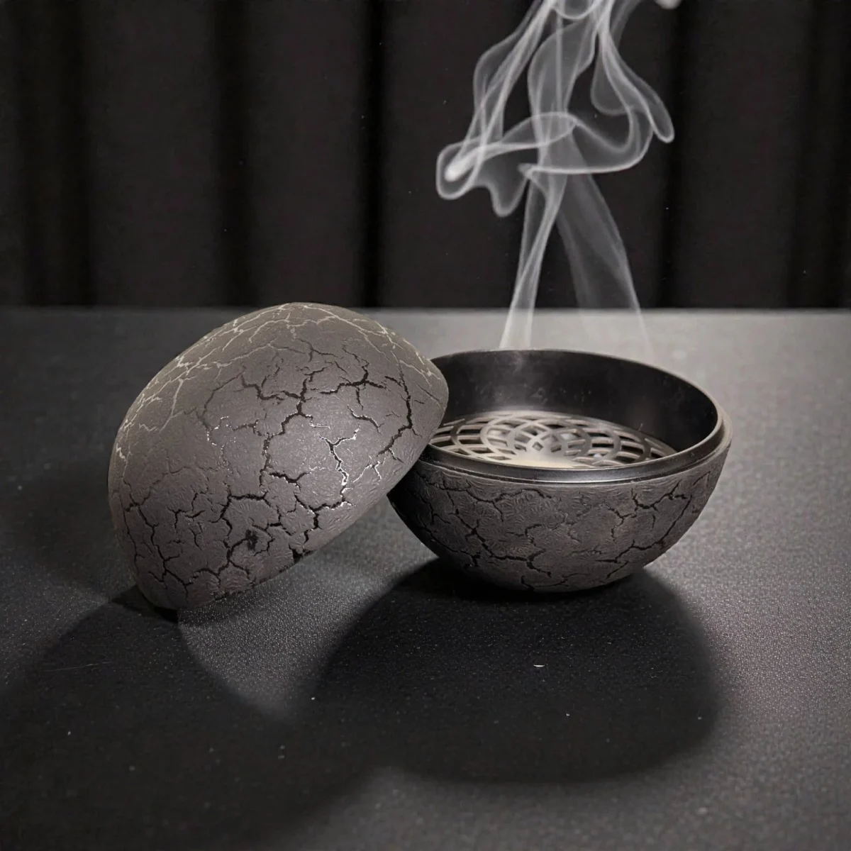 Harmiche VolcanoSphere Dry Ice Presentation Bowl – Textured Aluminium Alloy Base with SS Floral Plate (12cm, 18cm Tall)