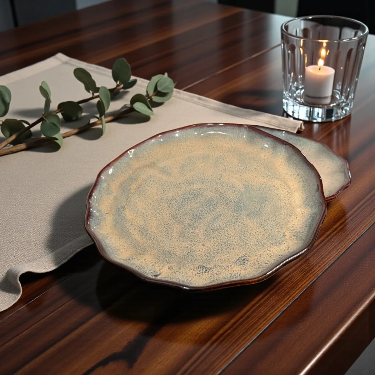 Harmiche DuneRipple 10” Speckled Ceramic Dinner Plates – Set of 2 | Wavy Rim, Uneven Artisanal Surface