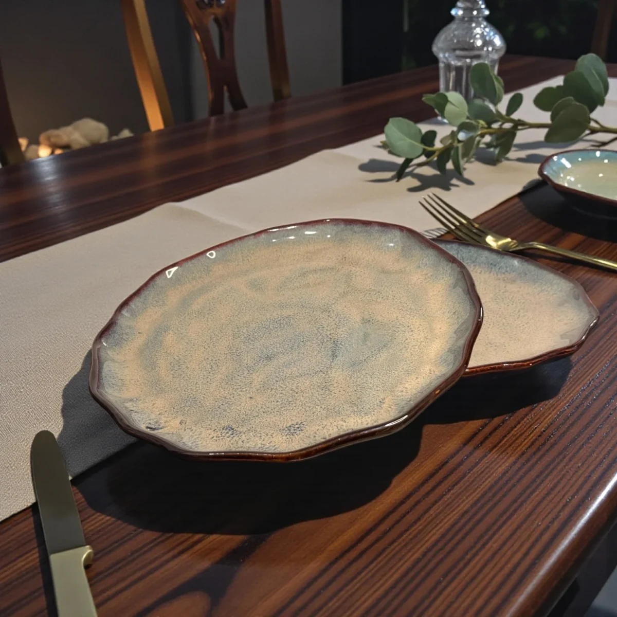 Harmiche DuneRipple 10” Speckled Ceramic Dinner Plates – Set of 2 | Wavy Rim, Uneven Artisanal Surface