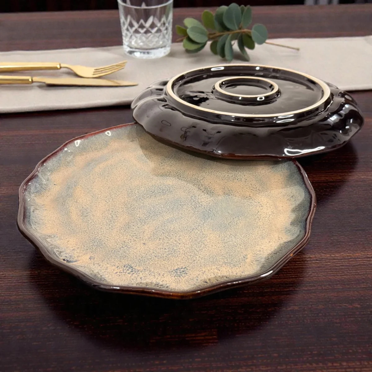 Harmiche DuneRipple 10” Speckled Ceramic Dinner Plates – Set of 2 | Wavy Rim, Uneven Artisanal Surface