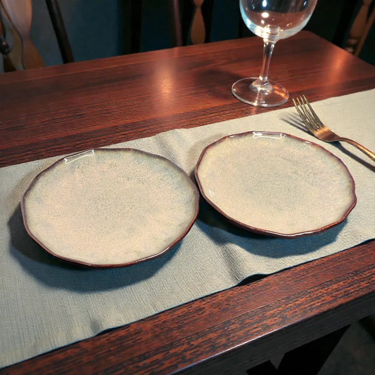 Harmiche DuneRipple 7” Speckled Ceramic Quarter Plates – Set of 2 | Wavy Rim, Uneven Artisanal Surface (7 Inch Quarter Plates)