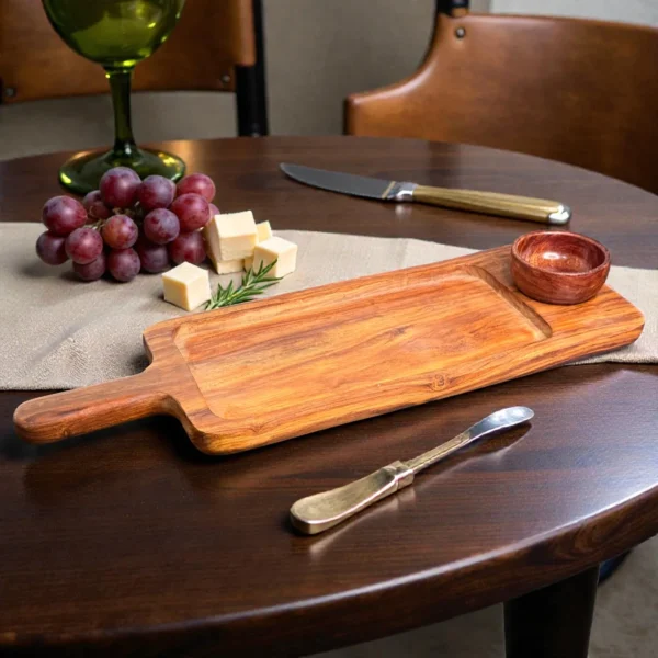 Harmiche LuxeServe Magnetic Dip Platter with Removable Wooden Dip Bowl | 36 × 14.5 cm (Platter Surface, excl. handle)