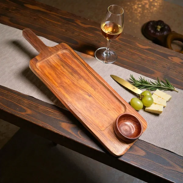 Harmiche LuxeServe Magnetic Dip Platter with Removable Wooden Dip Bowl | 36 × 14.5 cm (Platter Surface, excl. handle)