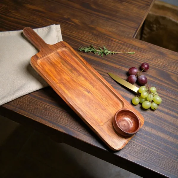 Harmiche LuxeServe Magnetic Dip Platter with Removable Wooden Dip Bowl | 36 × 14.5 cm (Platter Surface, excl. handle)