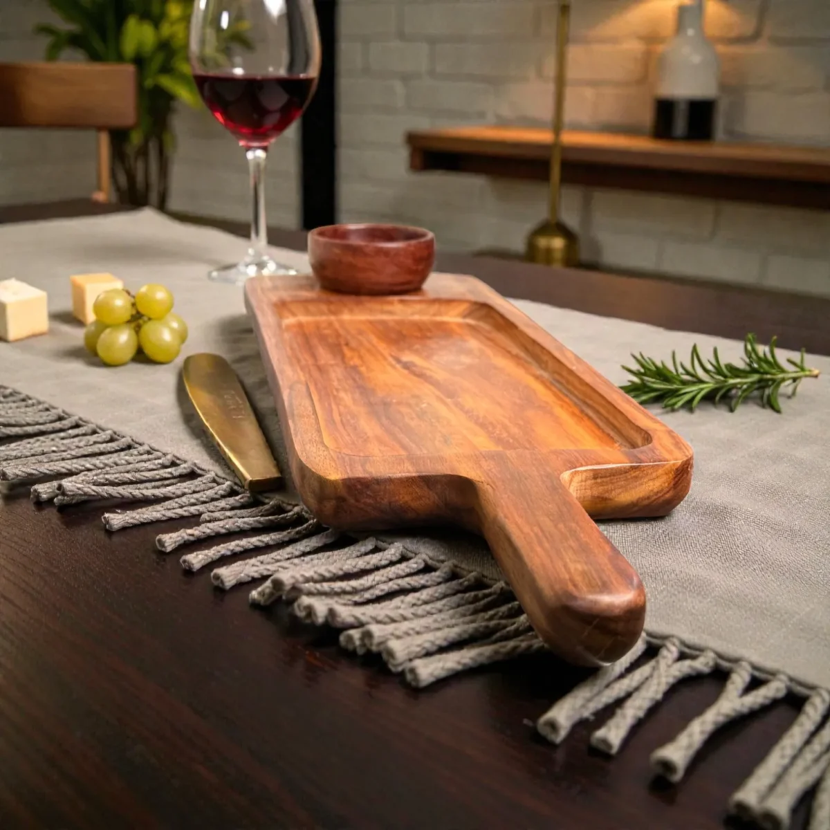 Harmiche LuxeServe Magnetic Dip Platter with Removable Wooden Dip Bowl | 36 × 14.5 cm (Platter Surface, excl. handle)