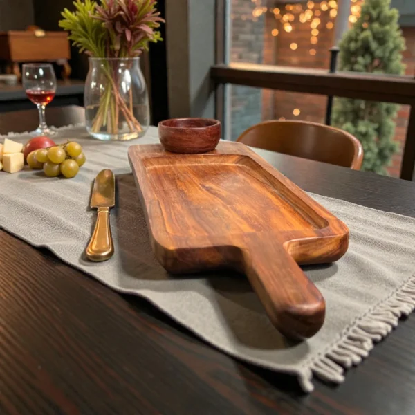 Harmiche LuxeServe Magnetic Dip Platter with Removable Wooden Dip Bowl | 36 × 14.5 cm (Platter Surface, excl. handle)