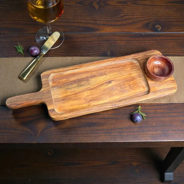 Harmiche LuxeServe Magnetic Dip Platter with Removable Wooden Dip Bowl | 36 × 14.5 cm (Platter Surface, excl. handle)