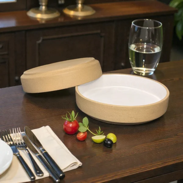 Harmiche SandDune 8-Inch Ceramic Salad Bowl Set of 2 (8” x 1.5”) – Matte Beige Outside, White Glazed Inside