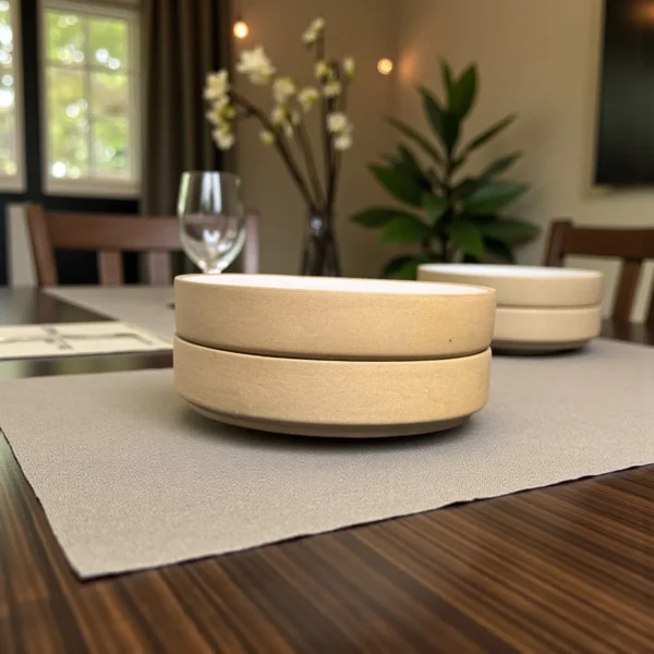 Harmiche SandDune 8-Inch Ceramic Salad Bowl Set of 2 (8” x 1.5”) – Matte Beige Outside, White Glazed Inside