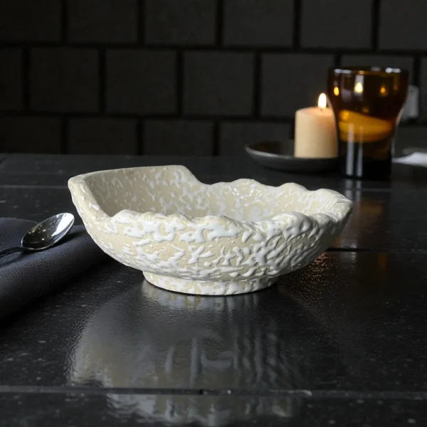 Harmiche IvoryCrater Double-Wall Ceramic Serving Bowl – 7 Inch (750 ml) | Hot Food Soup, Curry & Noodle Bowl