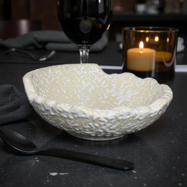 Harmiche IvoryCrater Double-Wall Ceramic Serving Bowl – 7 Inch (750 ml) | Hot Food Soup, Curry & Noodle Bowl