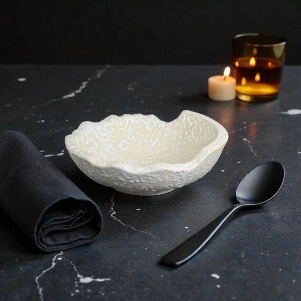 Harmiche IvoryCrater Double-Wall Ceramic Serving Bowl – 7 Inch (750 ml) | Hot Food Soup, Curry & Noodle Bowl