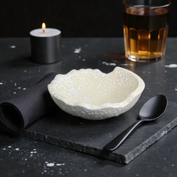 Harmiche IvoryCrater Double-Wall Ceramic Serving Bowl – 7 Inch (750 ml) | Hot Food Soup, Curry & Noodle Bowl