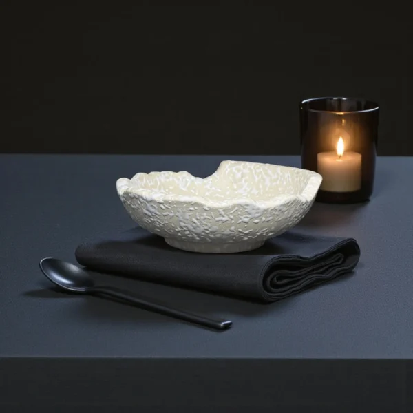 Harmiche IvoryCrater Double-Wall Ceramic Serving Bowl – 7 Inch (750 ml) | Hot Food Soup, Curry & Noodle Bowl