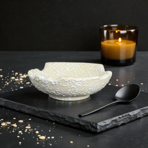 Harmiche IvoryCrater Double-Wall Ceramic Serving Bowl – 7 Inch (750 ml) | Hot Food Soup, Curry & Noodle Bowl