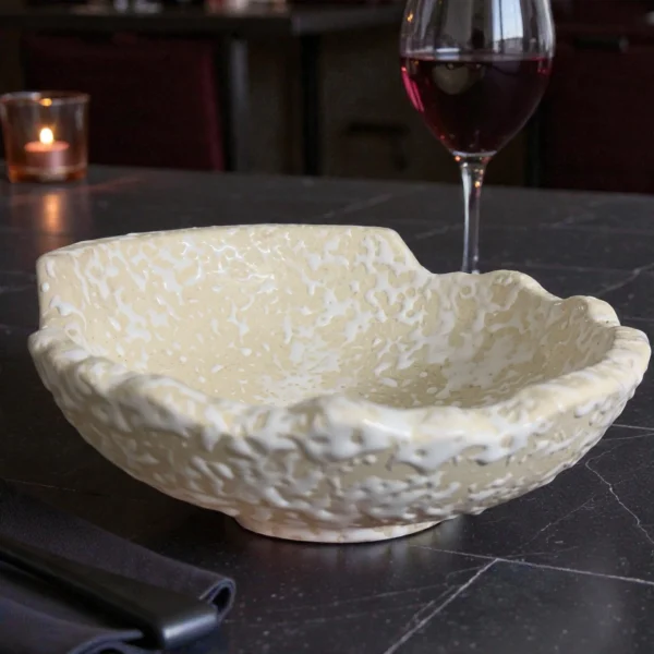 Harmiche IvoryCrater Double-Wall Ceramic Serving Bowl – 7 Inch (750 ml) | Hot Food Soup, Curry & Noodle Bowl