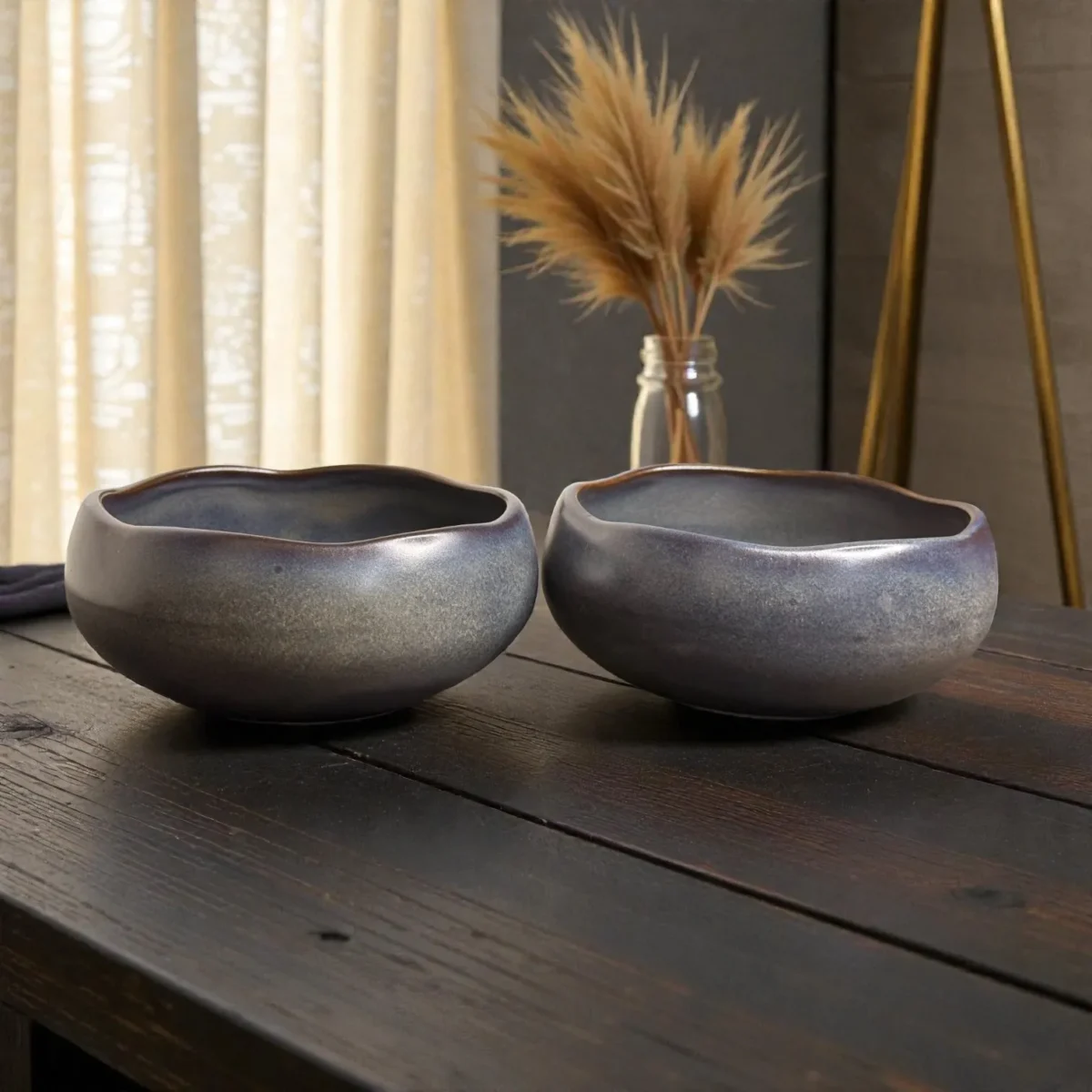 Harmiche Graphite Pebble Deep Ceramic Bowls (Set of 2) – 700ml | 5 Inch (Approx.)