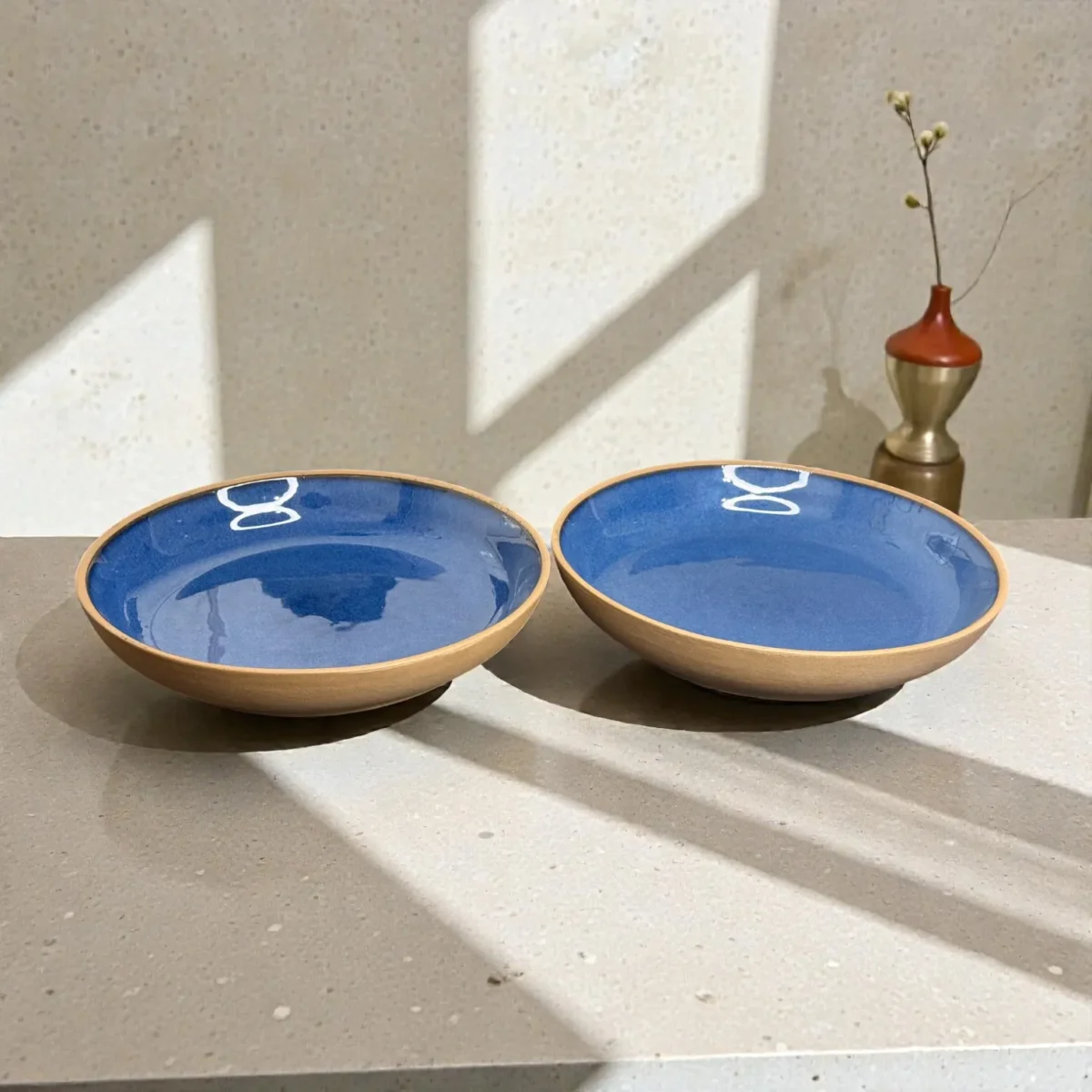 Harmiche CoastalCobalt Ceramic Deep Plates (Set of 2) – 8.5 Inch x 1.5 Inch Pasta, Soup & Bowl Plates