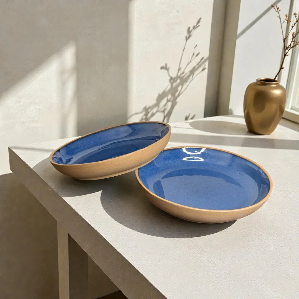 Harmiche CoastalCobalt Ceramic Deep Plates (Set of 2) – 8.5 Inch x 1.5 Inch Pasta, Soup & Bowl Plates