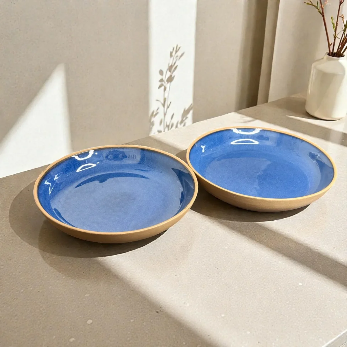 Harmiche CoastalCobalt Ceramic Deep Plates (Set of 2) – 8.5 Inch x 1.5 Inch Pasta, Soup & Bowl Plates