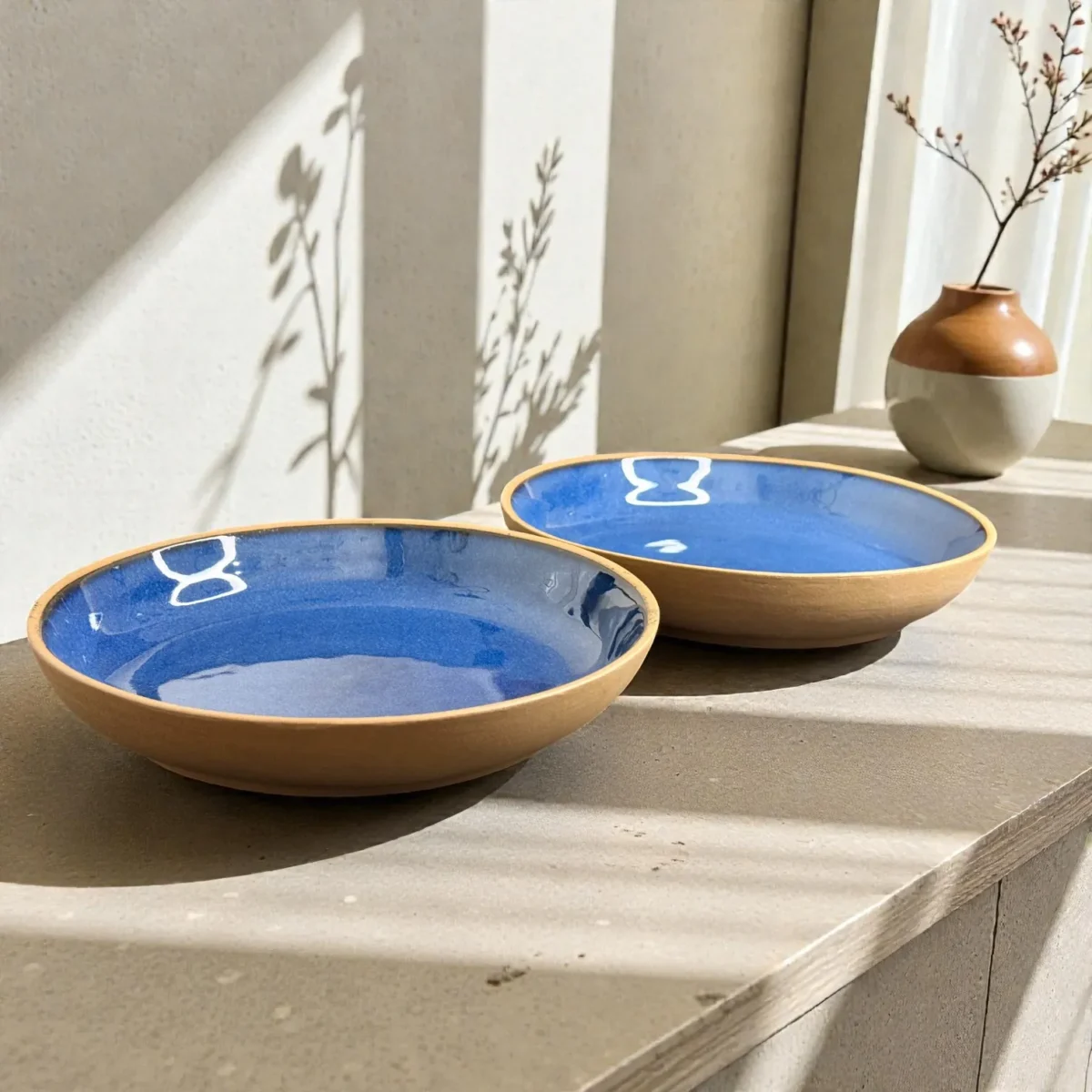 Harmiche CoastalCobalt Ceramic Deep Plates (Set of 2) – 8.5 Inch x 1.5 Inch Pasta, Soup & Bowl Plates
