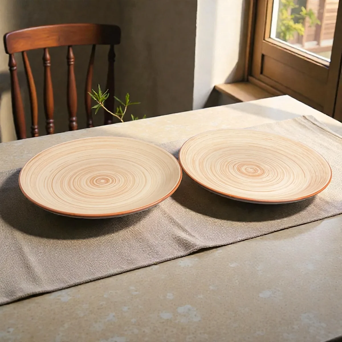 Harmiche TerraSwirl Ceramic Dinner Plates (Set of 2) – 10 Round Main Course Plates