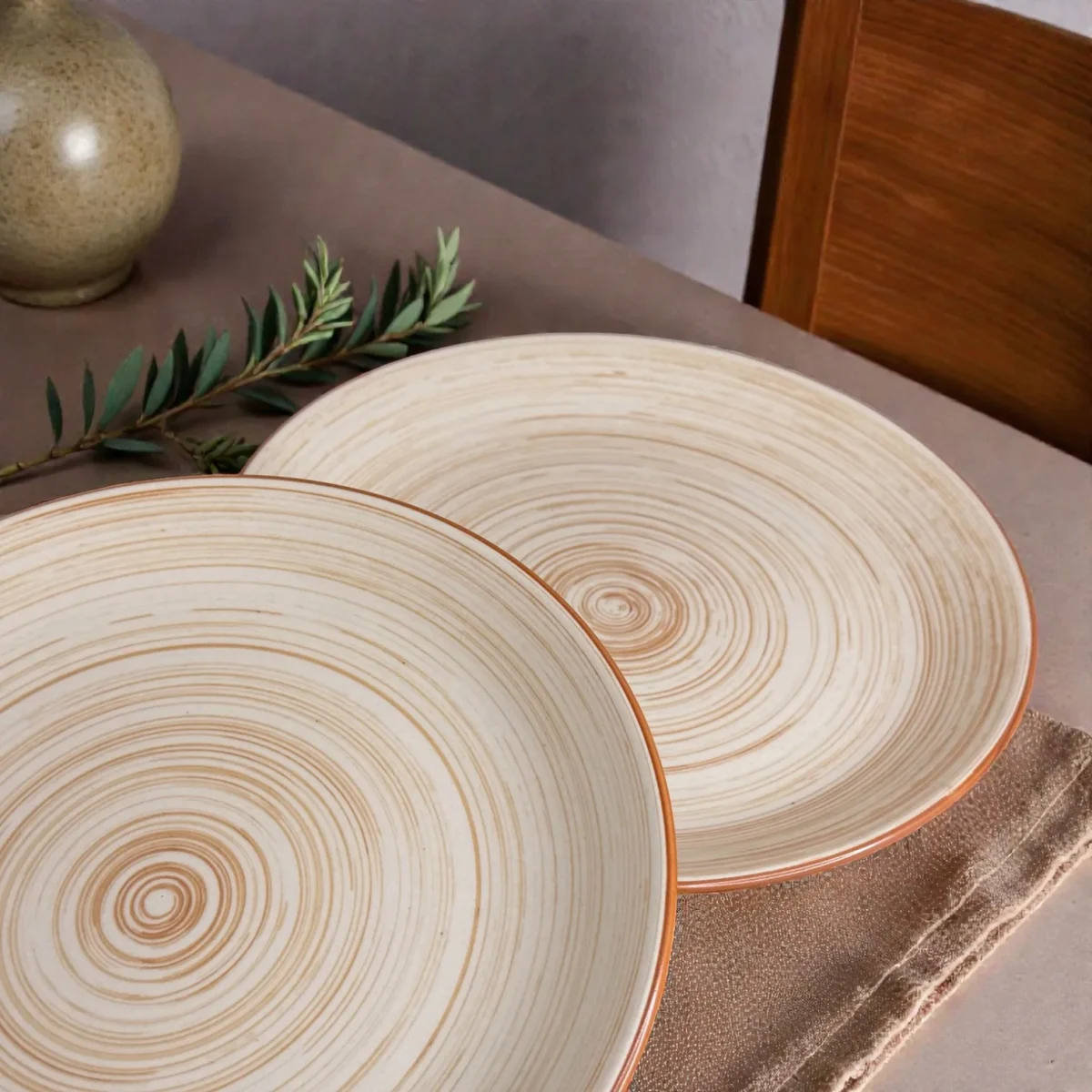 Harmiche TerraSwirl Ceramic Dinner Plates (Set of 2) – 10 Round Main Course Plates