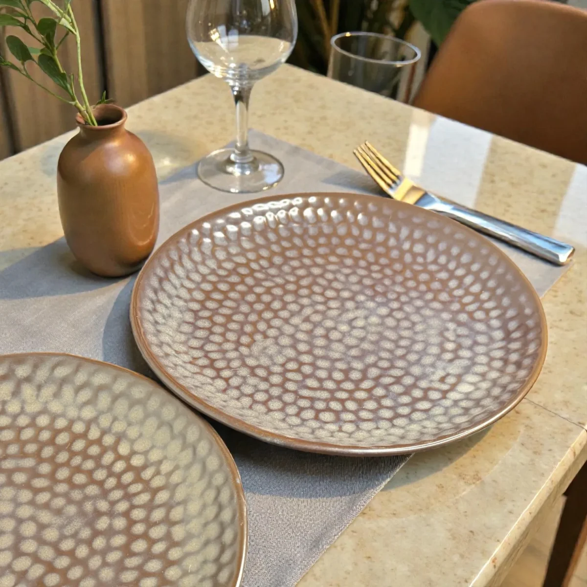 Harmiche Graphite Pebble Ceramic Dinner Plates (Set of 2) – 10 Inch Large Main Course Plates