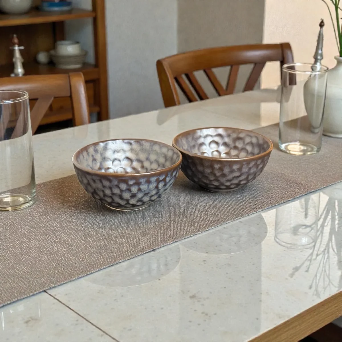 Harmiche Graphite Pebble Ceramic Katori Set (Set of 2) – Textured Serving Bowls for Dal, Curd & Desserts