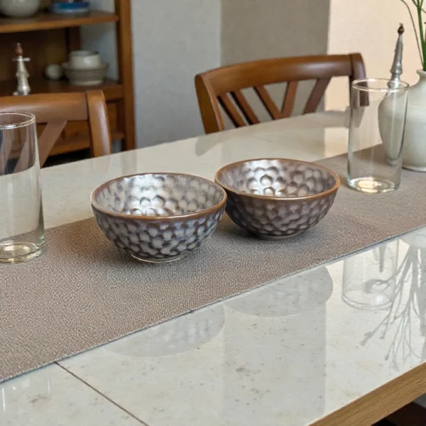 Harmiche Graphite Pebble Ceramic Katori Set (Set of 2) – Textured Serving Bowls for Dal, Curd & Desserts