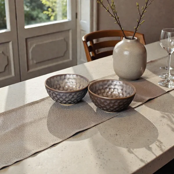 Harmiche Graphite Pebble Ceramic Katori Set (Set of 2) – Textured Serving Bowls for Dal, Curd & Desserts