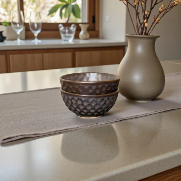 Harmiche Graphite Pebble Ceramic Katori Set (Set of 2) – Textured Serving Bowls for Dal, Curd & Desserts