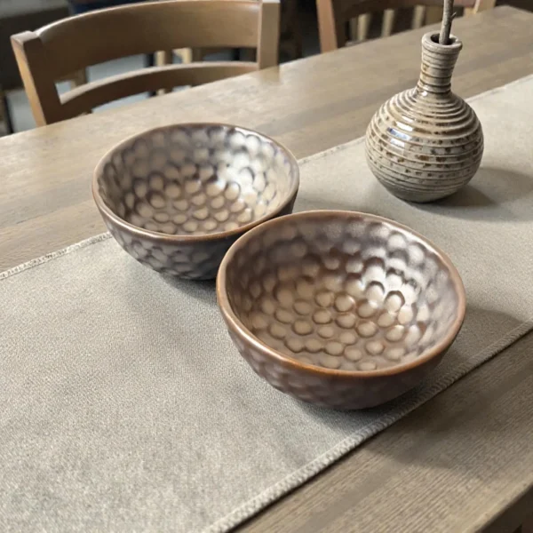 Harmiche Graphite Pebble Ceramic Katori Set (Set of 2) – Textured Serving Bowls for Dal, Curd & Desserts