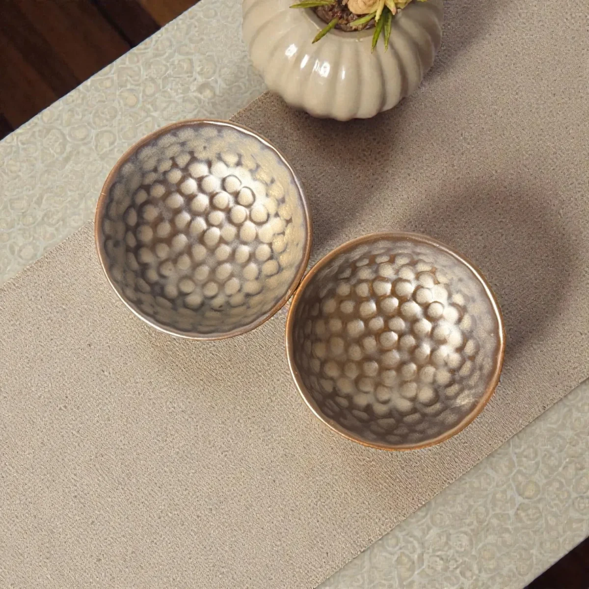 Harmiche Graphite Pebble Ceramic Katori Set (Set of 2) – Textured Serving Bowls for Dal, Curd & Desserts