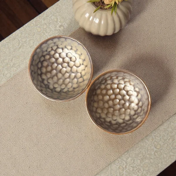 Harmiche Graphite Pebble Ceramic Katori Set (Set of 2) – Textured Serving Bowls for Dal, Curd & Desserts