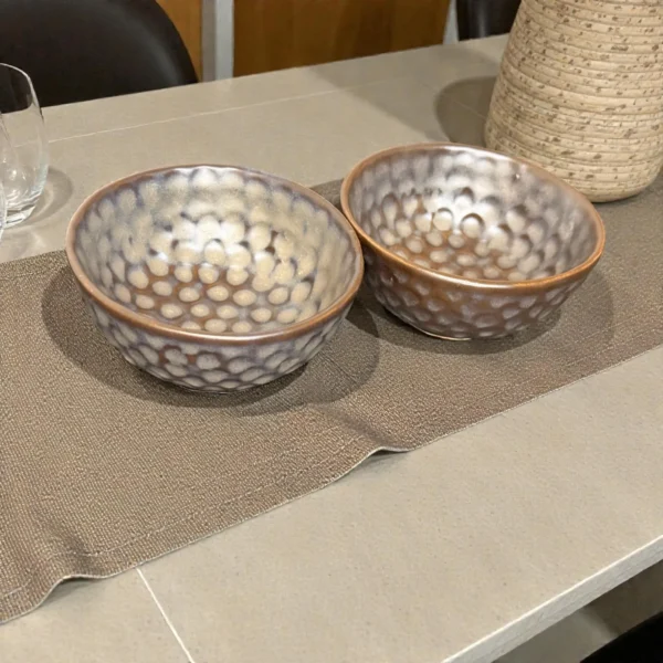 Harmiche Graphite Pebble Ceramic Katori Set (Set of 2) – Textured Serving Bowls for Dal, Curd & Desserts