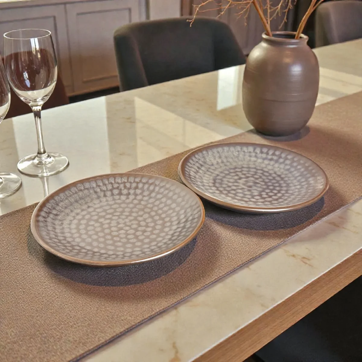 Harmiche Graphite Pebble Ceramic Quarter Plates (Set of 2) – 7 Inch Snack & Dessert Plates