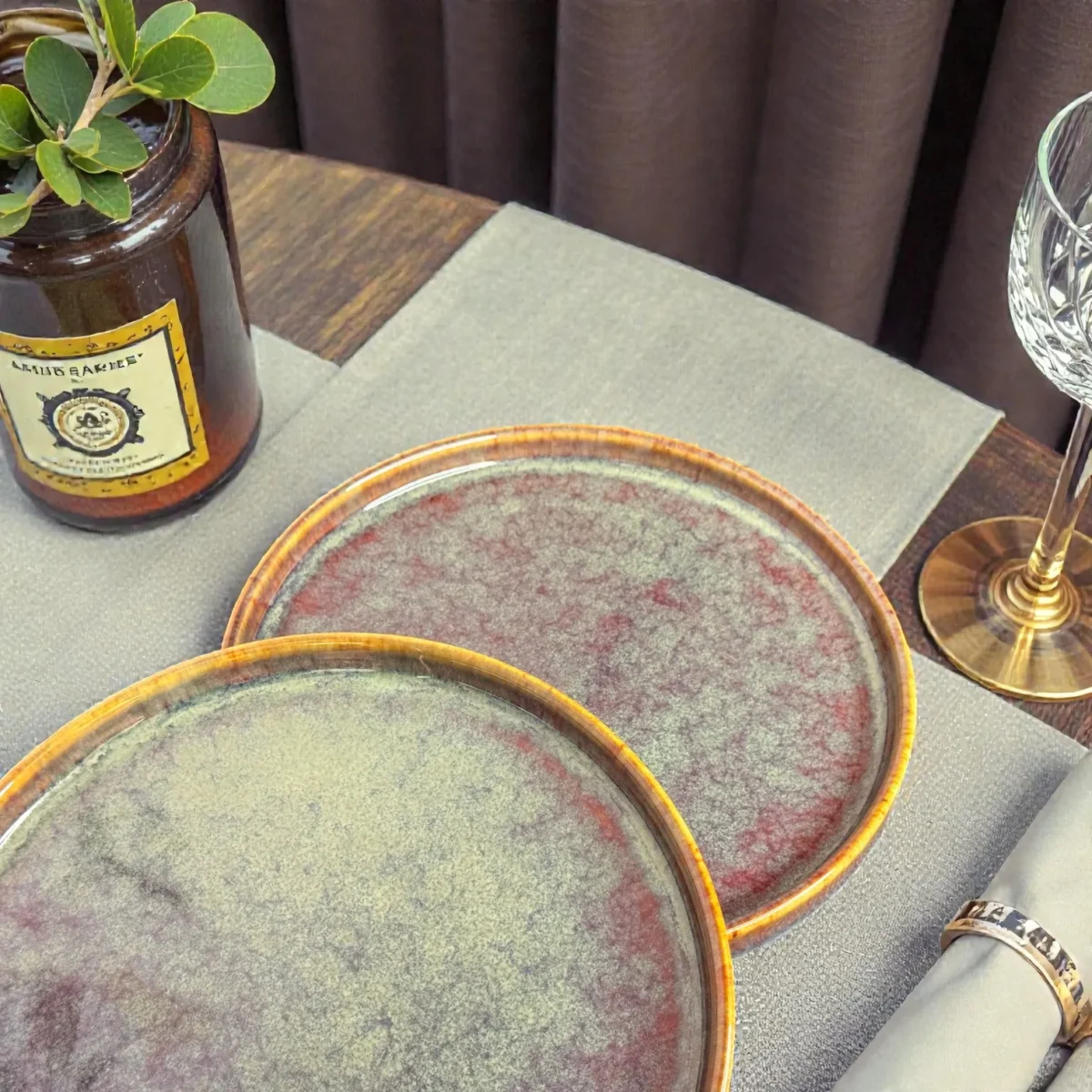 Harmiche Ember Moss Ceramic Quarter Plates with Rim (Set of 2) – 7 Inch Snack & Dessert Plates