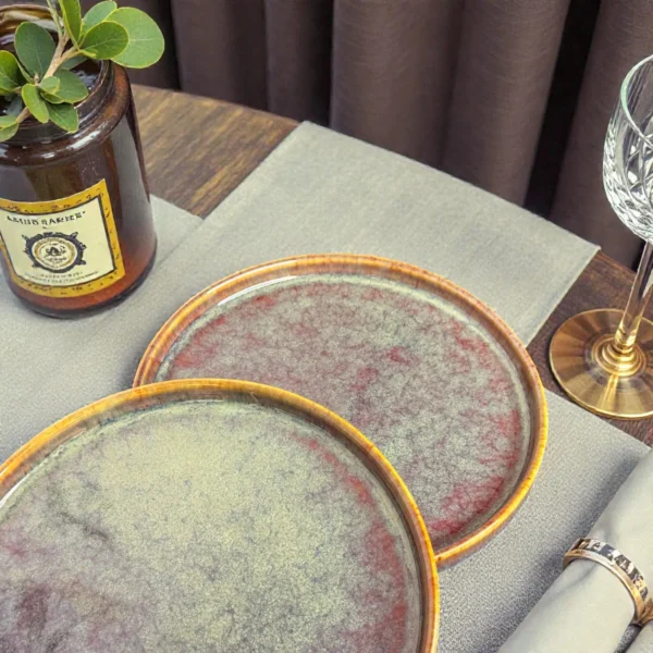 Harmiche Ember Moss Ceramic Quarter Plates with Rim (Set of 2) – 7 Inch Snack & Dessert Plates