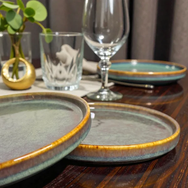 Harmiche Ember Moss Ceramic Quarter Plates with Rim (Set of 2) – 7 Inch Snack & Dessert Plates
