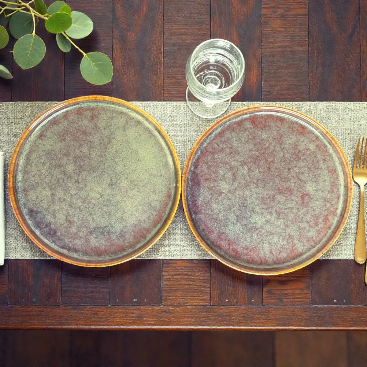 Harmiche Ember Moss Ceramic Quarter Plates with Rim (Set of 2) – 7 Inch Snack & Dessert Plates
