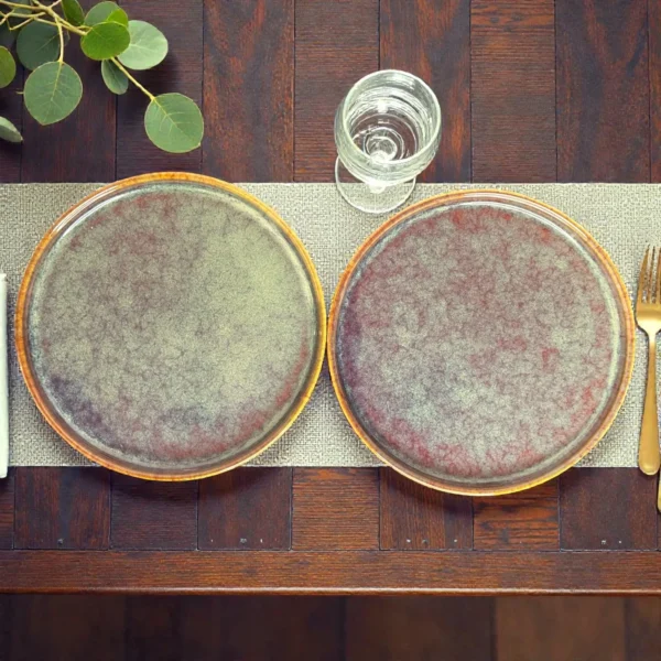 Harmiche Ember Moss Ceramic Quarter Plates with Rim (Set of 2) – 7 Inch Snack & Dessert Plates