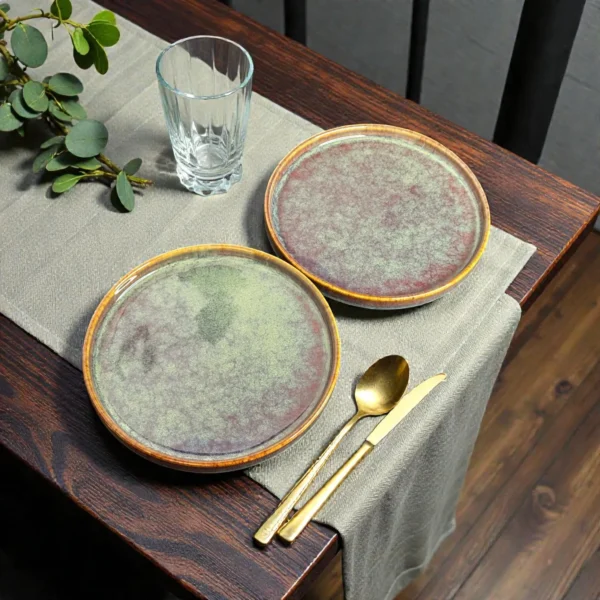 Harmiche Ember Moss Ceramic Quarter Plates with Rim (Set of 2) – 7 Inch Snack & Dessert Plates