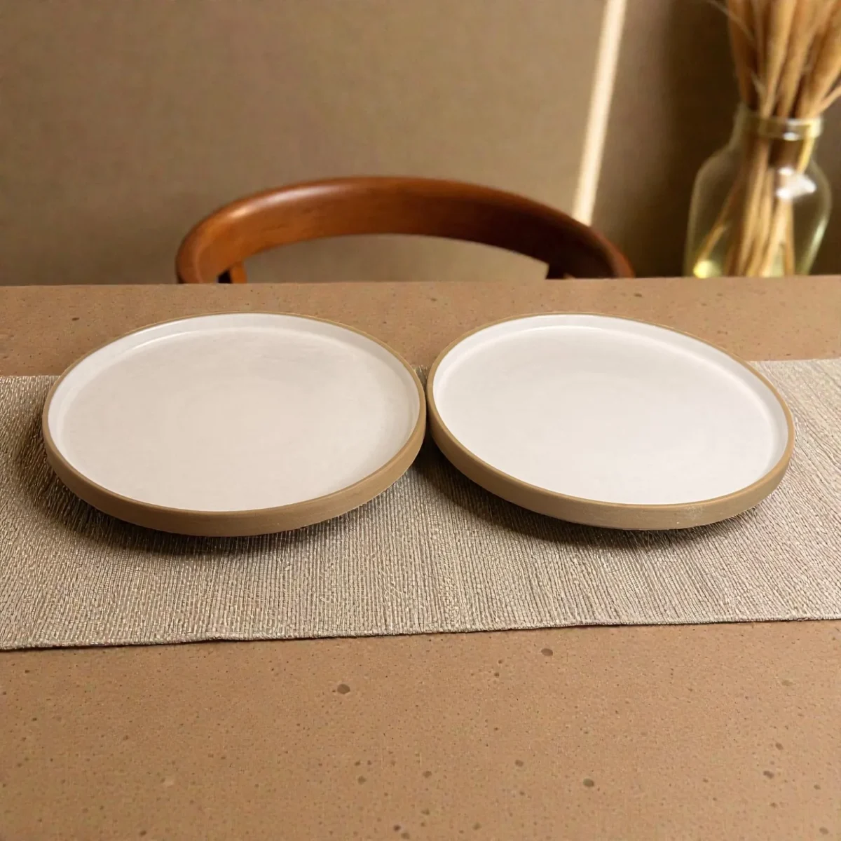 Harmiche Ivory Halo Dinner Plates (Set of 2) – Rimmed Ceramic Plates, 10 Inch