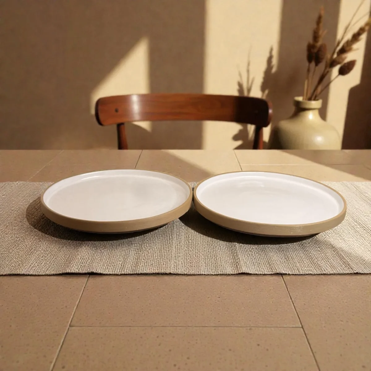 Harmiche Ivory Halo Dinner Plates (Set of 2) – Rimmed Ceramic Plates, 10 Inch