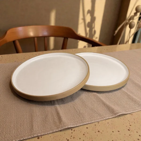 Harmiche Ivory Halo Ceramic Dinner Plates (Set of 2) – Rimmed Ceramic Plates, 10 Inch