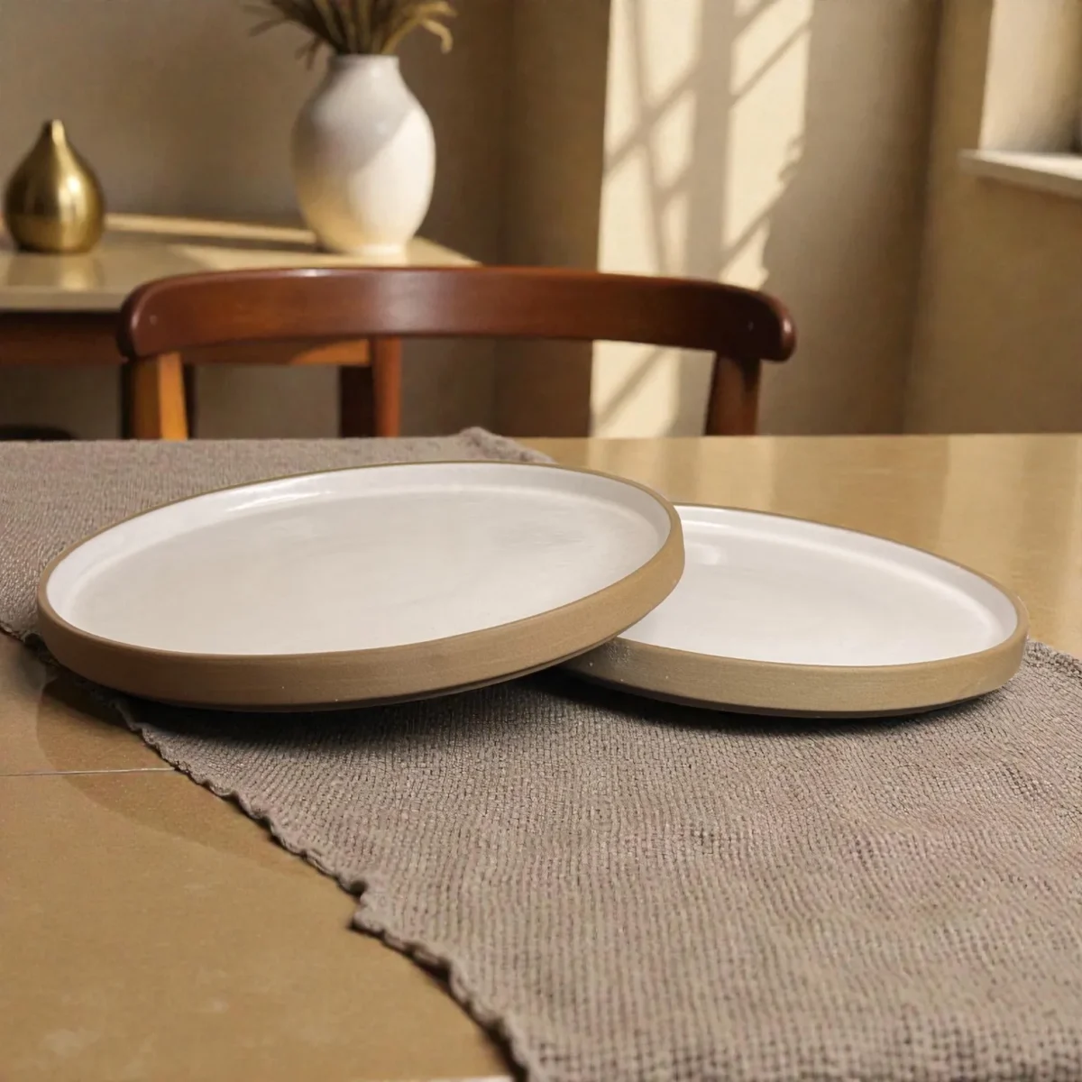Harmiche Ivory Halo Dinner Plates (Set of 2) – Rimmed Ceramic Plates, 10 Inch
