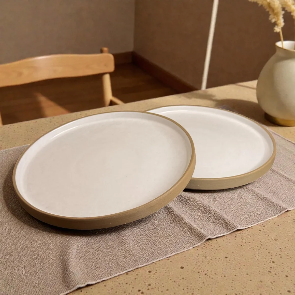 Harmiche Ivory Halo Dinner Plates (Set of 2) – Rimmed Ceramic Plates, 10 Inch